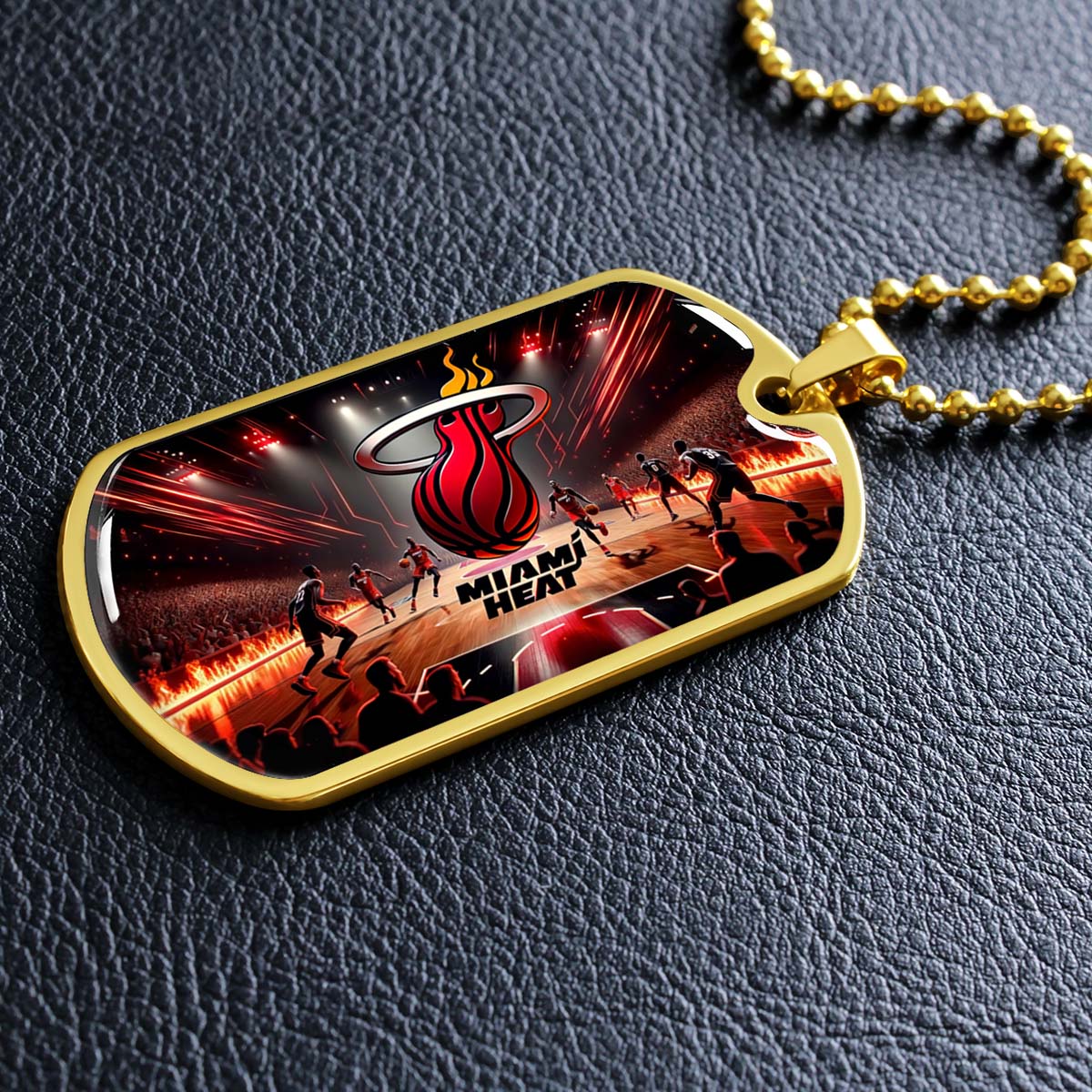 Basketball Dog Tag Necklace - BKD003 - Miami Heat Basketball - Military Ball Chain