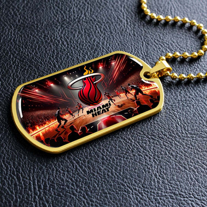 Basketball Dog Tag Necklace - BKD003 - Miami Heat Basketball - Military Ball Chain