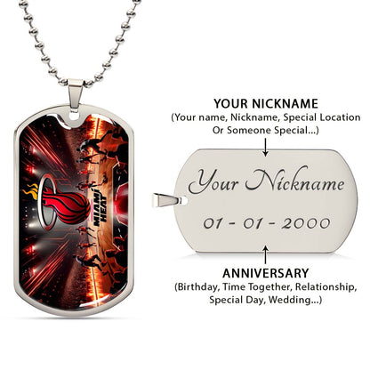 Basketball Dog Tag Necklace - BKD003 - Miami Heat Basketball - Military Ball Chain
