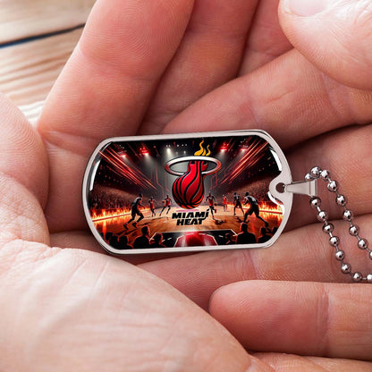 Basketball Dog Tag Necklace - BKD003 - Miami Heat Basketball - Military Ball Chain