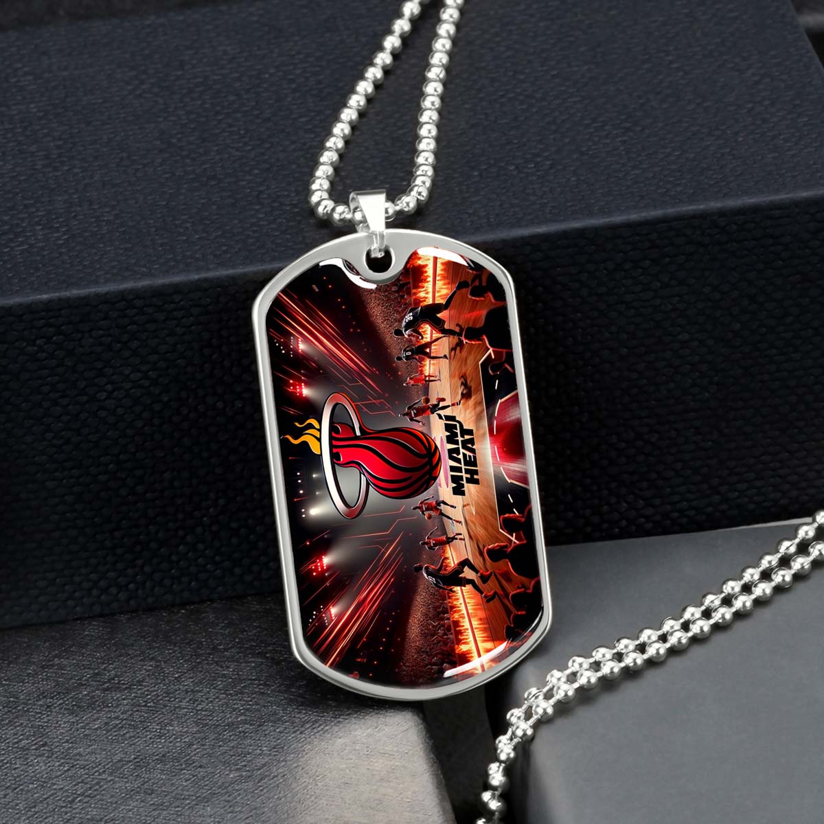 Basketball Dog Tag Necklace - BKD003 - Miami Heat Basketball - Military Ball Chain