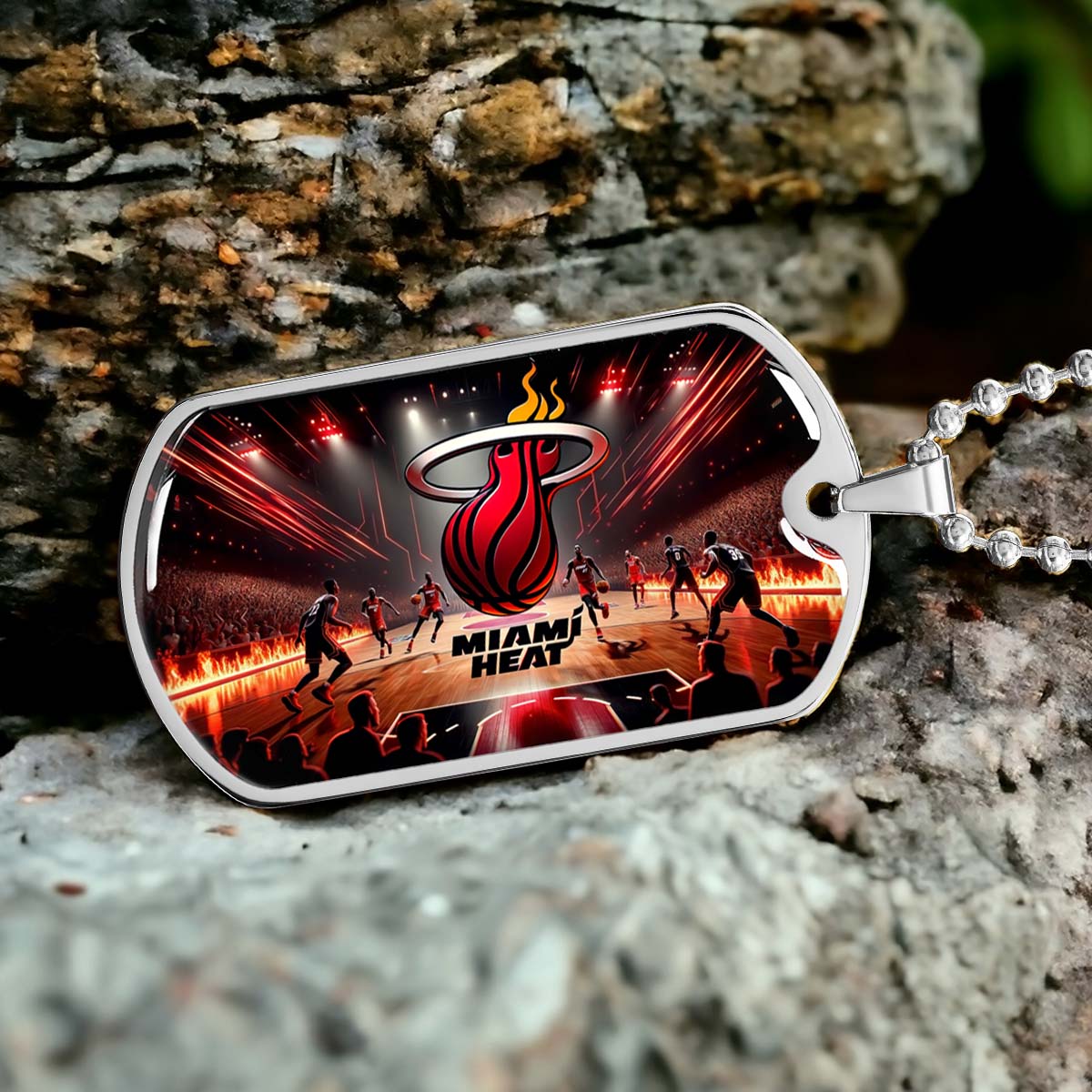 Basketball Dog Tag Necklace - BKD003 - Miami Heat Basketball - Military Ball Chain