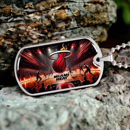 Basketball Dog Tag Necklace - BKD003 - Miami Heat Basketball - Military Ball Chain