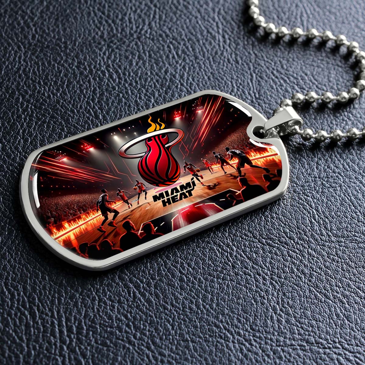 Basketball Dog Tag Necklace - BKD003 - Miami Heat Basketball - Military Ball Chain