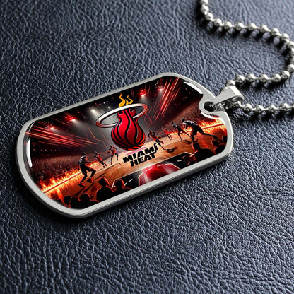 Basketball Dog Tag Necklace - BKD003 - Miami Heat Basketball - Military Ball Chain