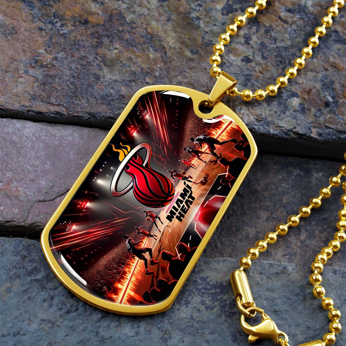 Basketball Dog Tag Necklace - BKD003 - Miami Heat Basketball - Military Ball Chain