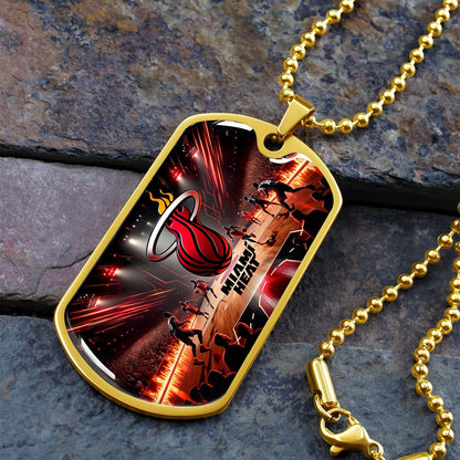 Basketball Dog Tag Necklace - BKD003 - Miami Heat Basketball - Military Ball Chain
