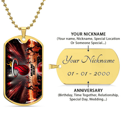Basketball Dog Tag Necklace - BKD003 - Miami Heat Basketball - Military Ball Chain