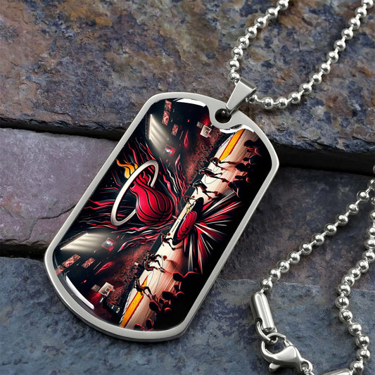 Basketball Dog Tag Necklace - BKD004 - Miami Heat Basketball - Military Ball Chain