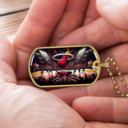 Basketball Dog Tag Necklace - BKD004 - Miami Heat Basketball - Military Ball Chain