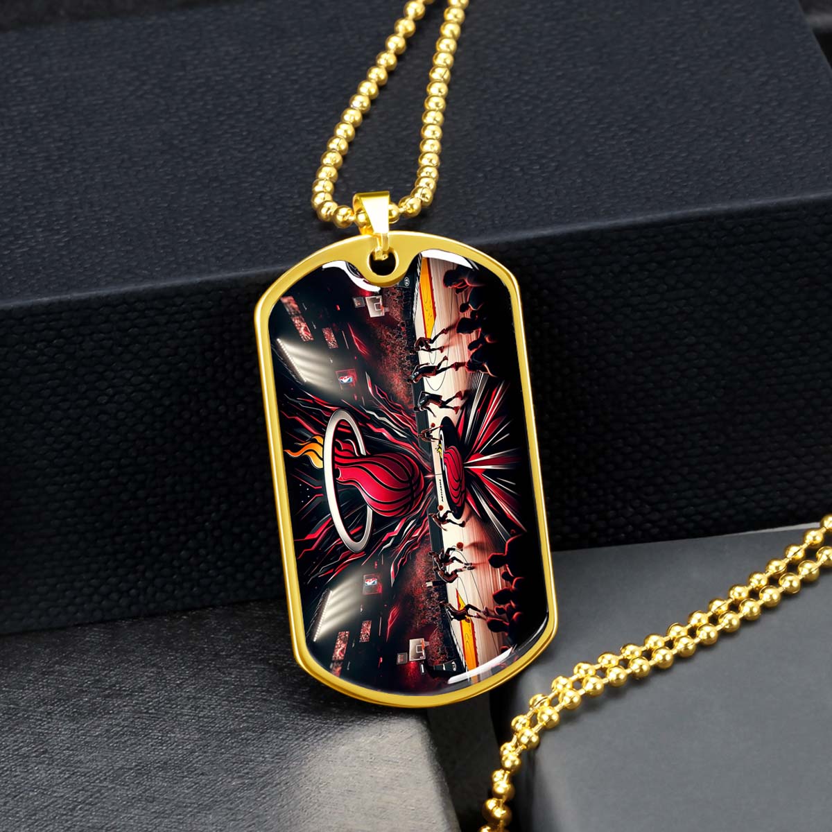Basketball Dog Tag Necklace - BKD004 - Miami Heat Basketball - Military Ball Chain