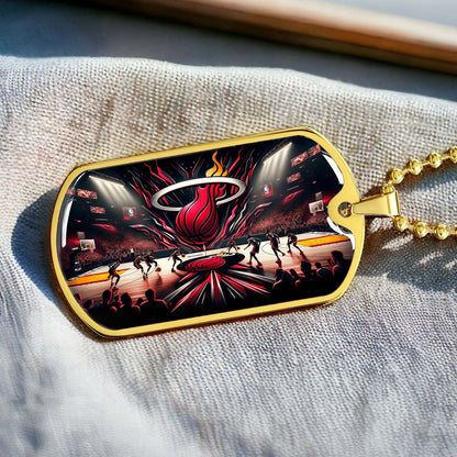 Basketball Dog Tag Necklace - BKD004 - Miami Heat Basketball - Military Ball Chain