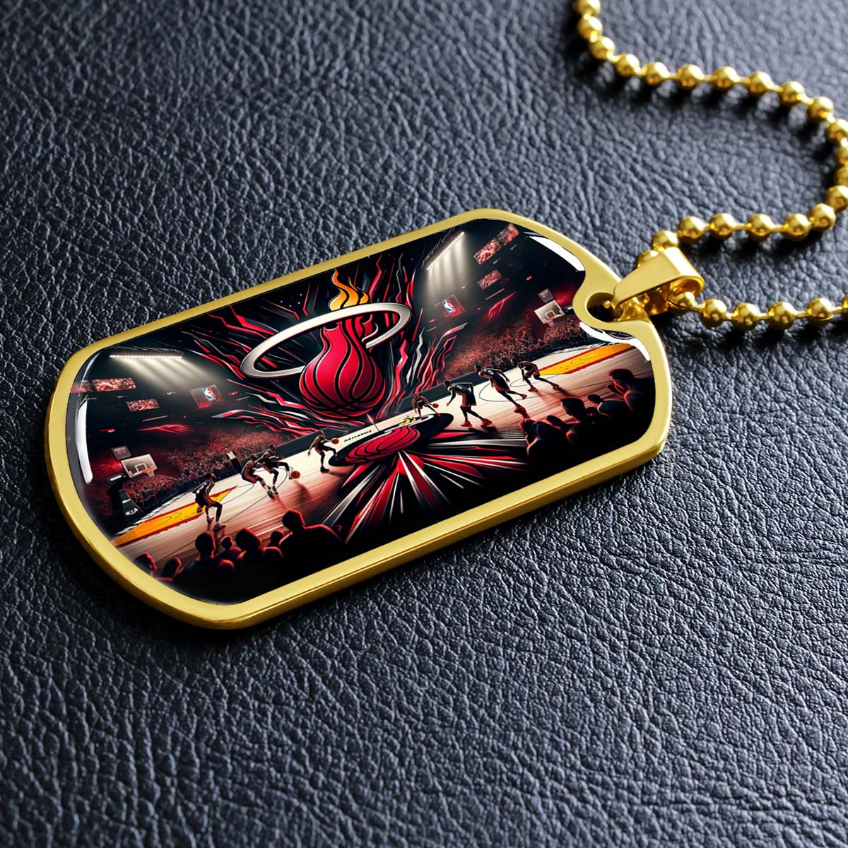 Basketball Dog Tag Necklace - BKD004 - Miami Heat Basketball - Military Ball Chain