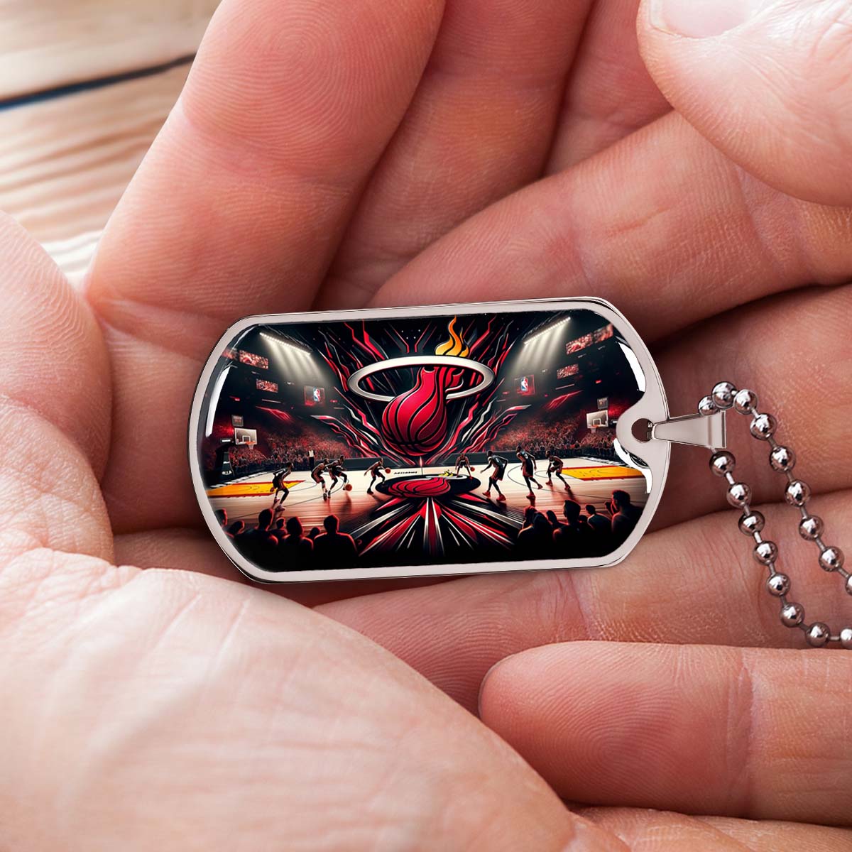 Basketball Dog Tag Necklace - BKD004 - Miami Heat Basketball - Military Ball Chain