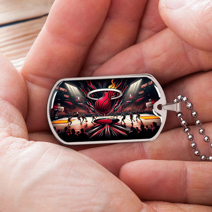 Basketball Dog Tag Necklace - BKD004 - Miami Heat Basketball - Military Ball Chain