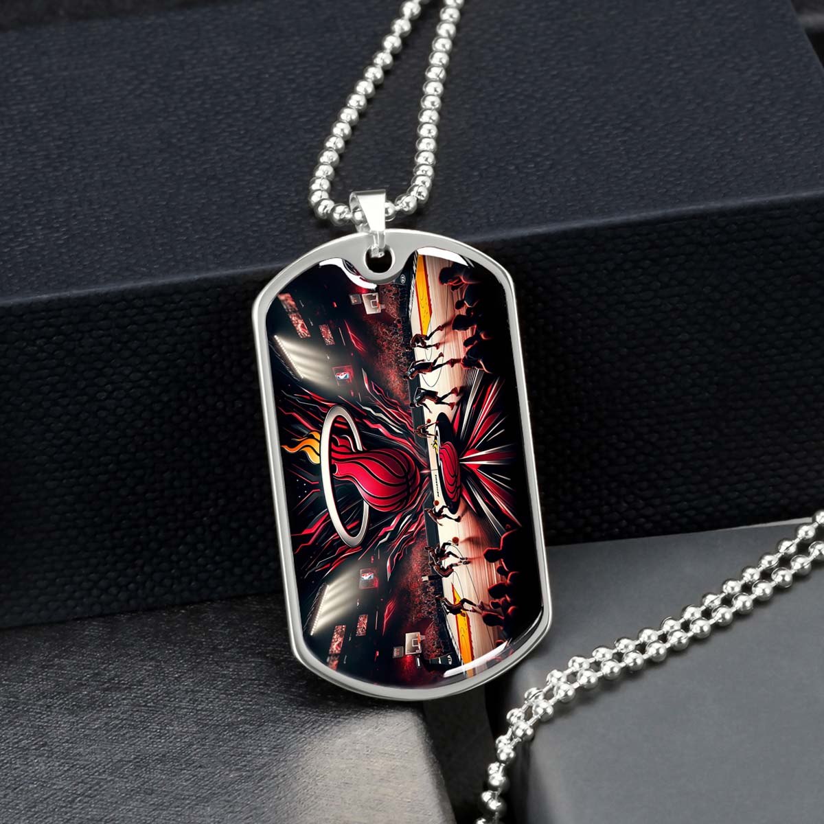 Basketball Dog Tag Necklace - BKD004 - Miami Heat Basketball - Military Ball Chain