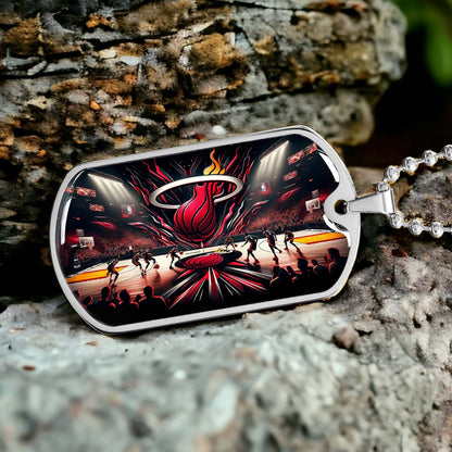 Basketball Dog Tag Necklace - BKD004 - Miami Heat Basketball - Military Ball Chain