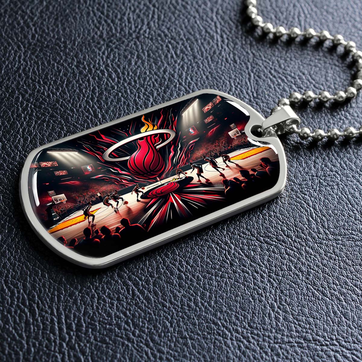 Basketball Dog Tag Necklace - BKD004 - Miami Heat Basketball - Military Ball Chain
