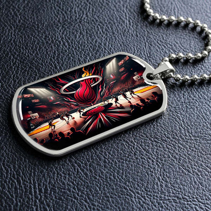 Basketball Dog Tag Necklace - BKD004 - Miami Heat Basketball - Military Ball Chain
