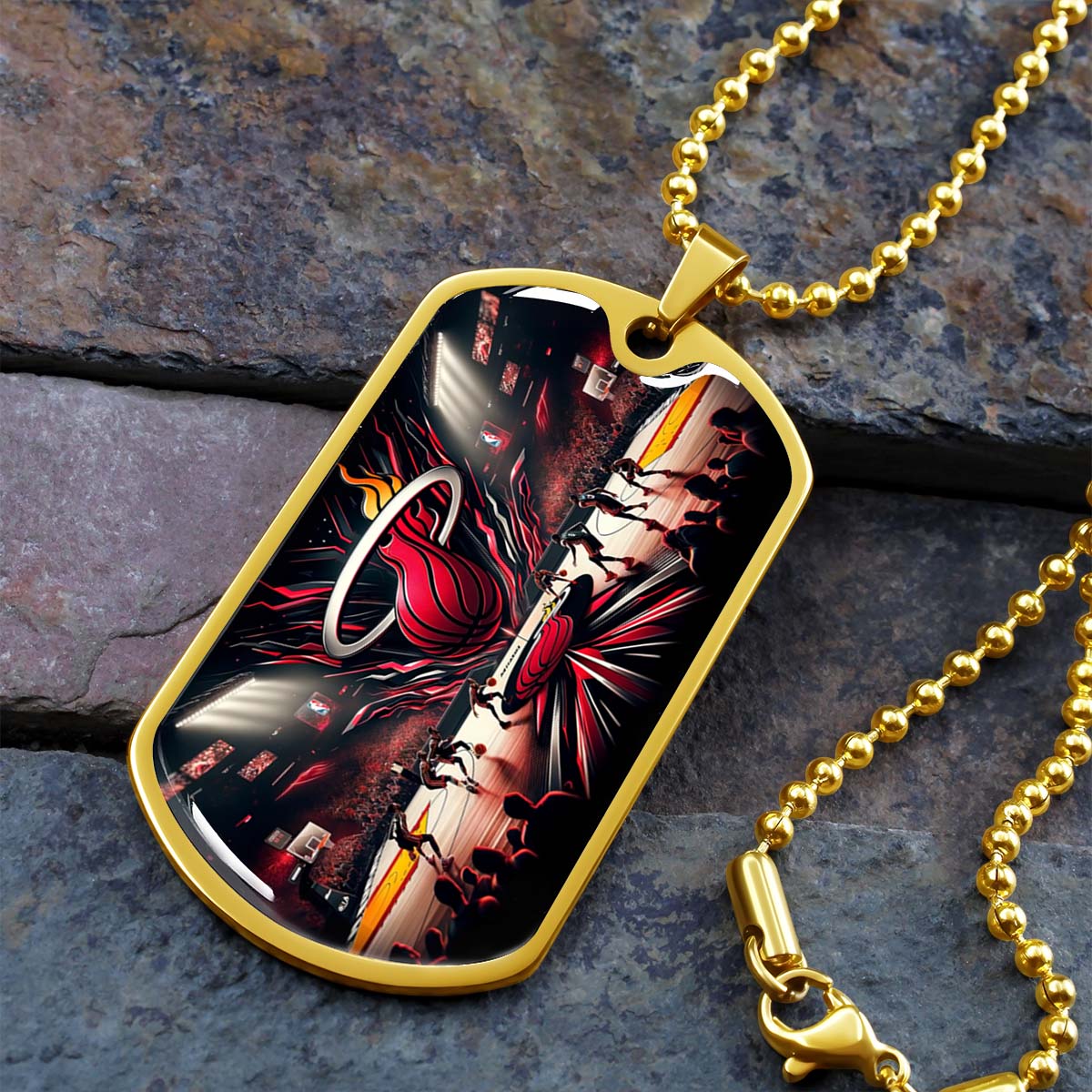 Basketball Dog Tag Necklace - BKD004 - Miami Heat Basketball - Military Ball Chain