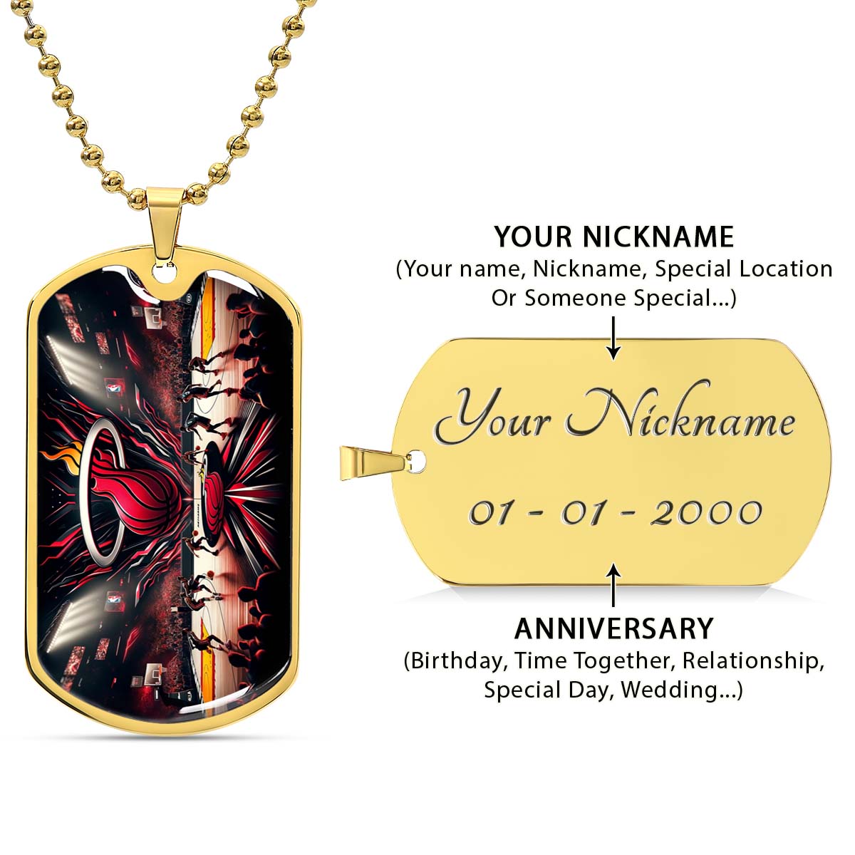 Basketball Dog Tag Necklace - BKD004 - Miami Heat Basketball - Military Ball Chain