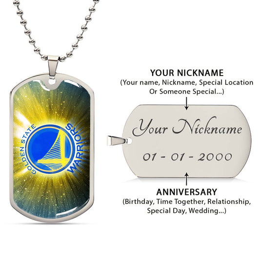 Basketball Dog Tag Necklace - BKD005 - Golden State Warriors - Military Ball Chain