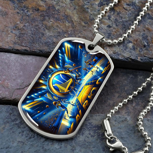 Basketball Dog Tag Necklace - BKD006 - Golden State Warriors - Military Ball Chain