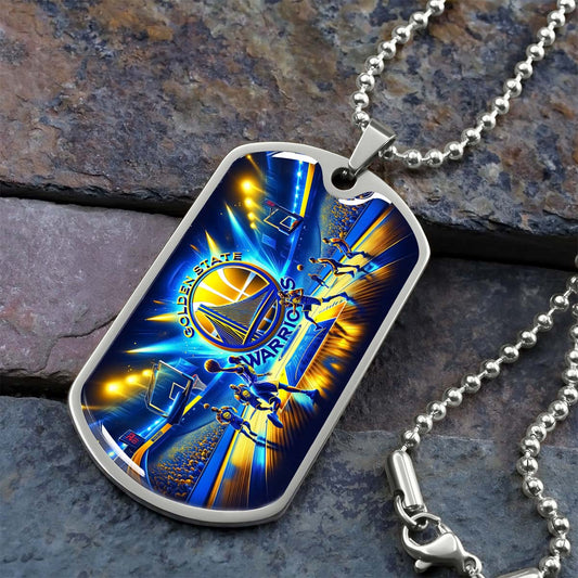 Basketball Dog Tag Necklace - BKD007 - Golden State Warriors - Military Ball Chain