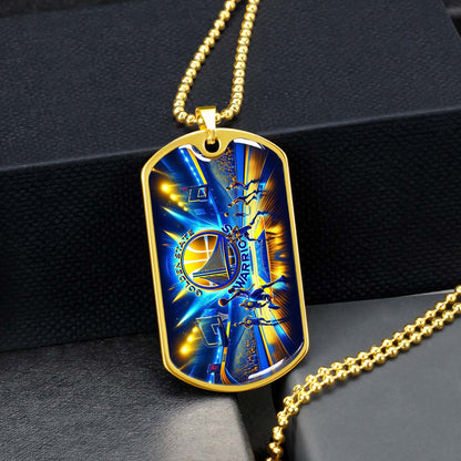 Basketball Dog Tag Necklace - BKD007 - Golden State Warriors - Military Ball Chain