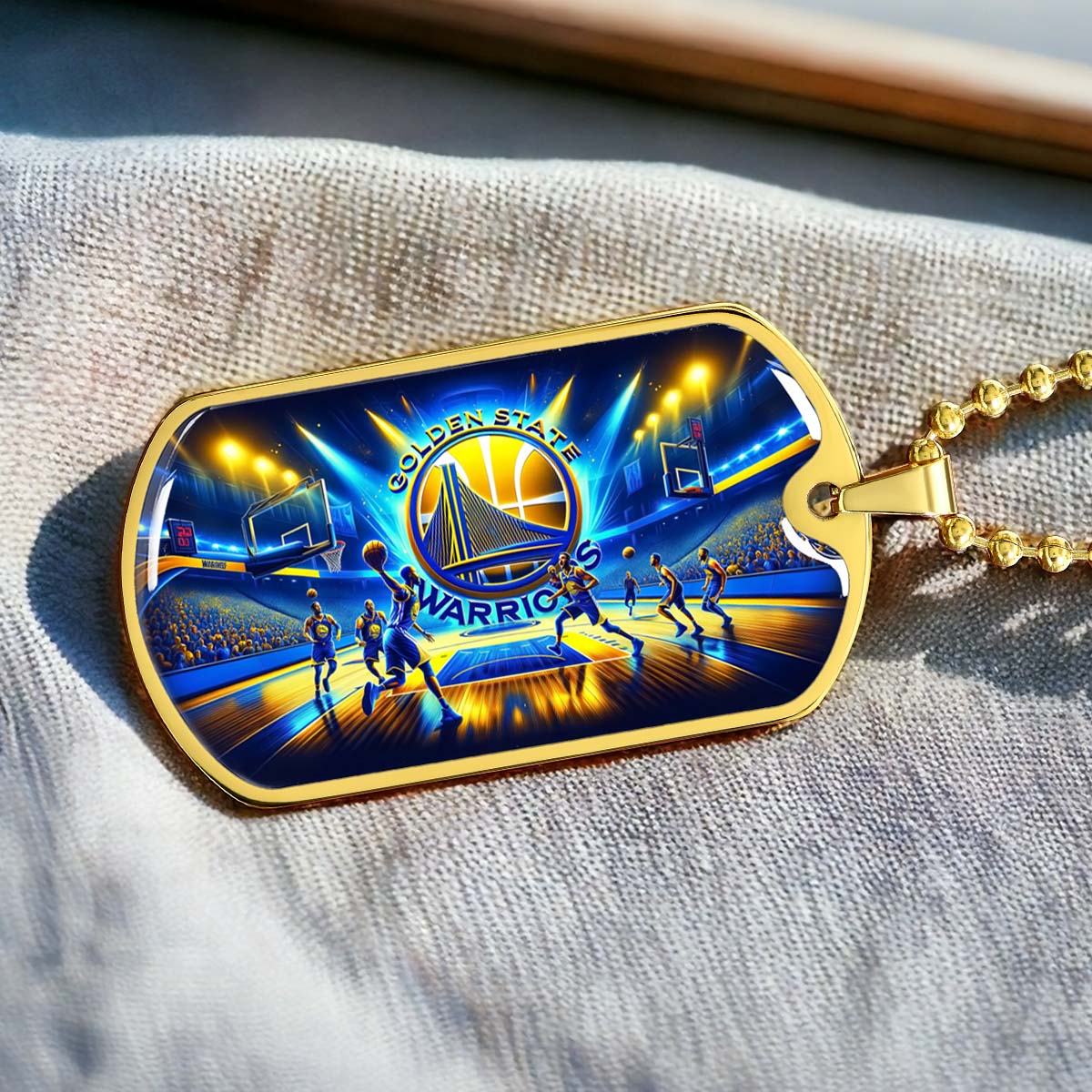 Basketball Dog Tag Necklace - BKD007 - Golden State Warriors - Military Ball Chain