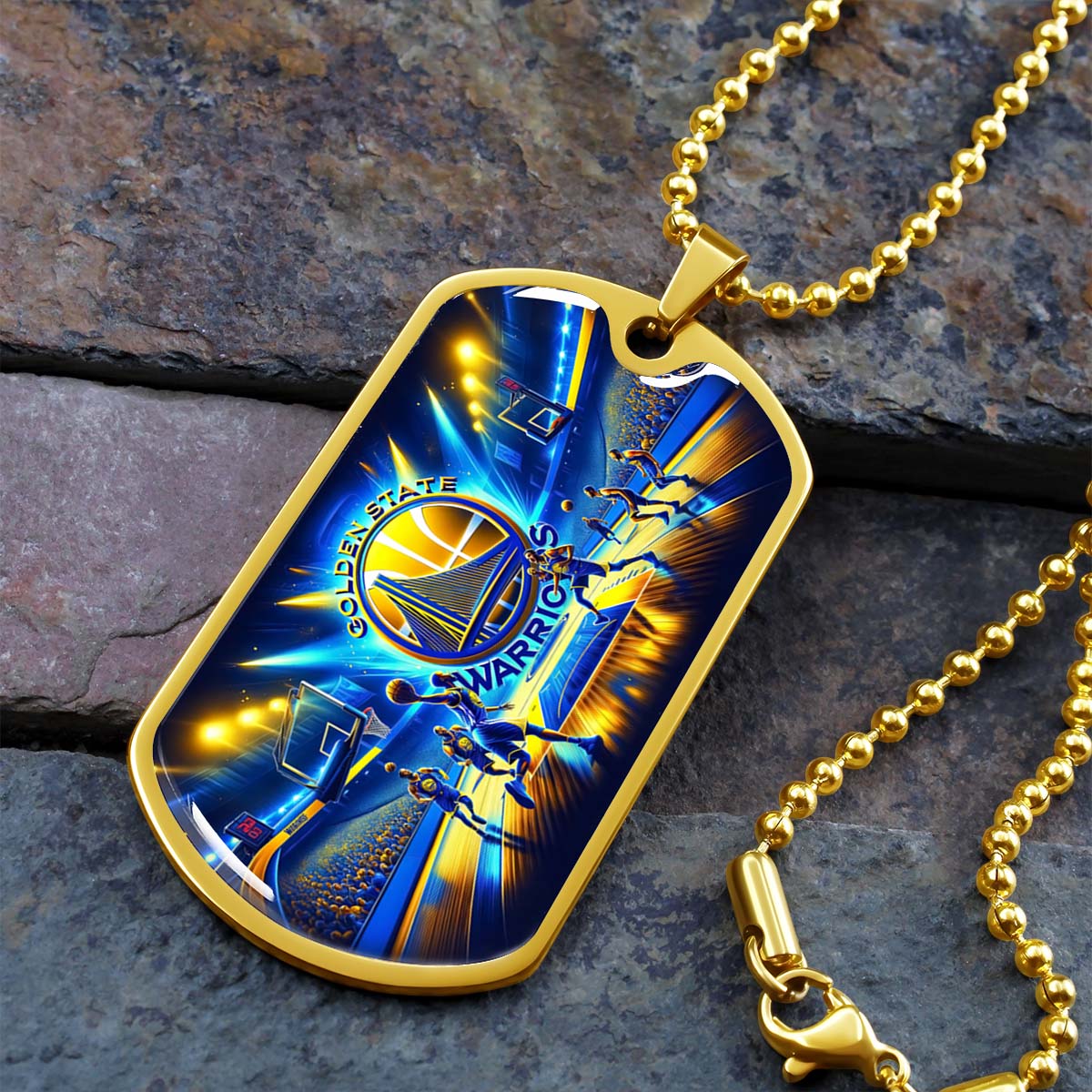 Basketball Dog Tag Necklace - BKD007 - Golden State Warriors - Military Ball Chain