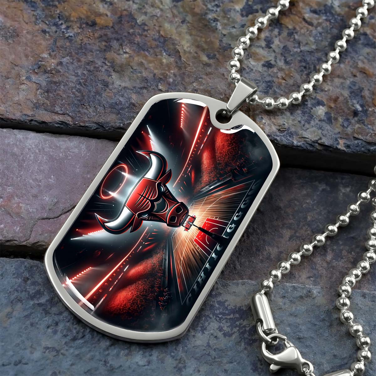 Basketball Dog Tag Necklace - BKD008 - Chicago Bulls - Military Ball Chain