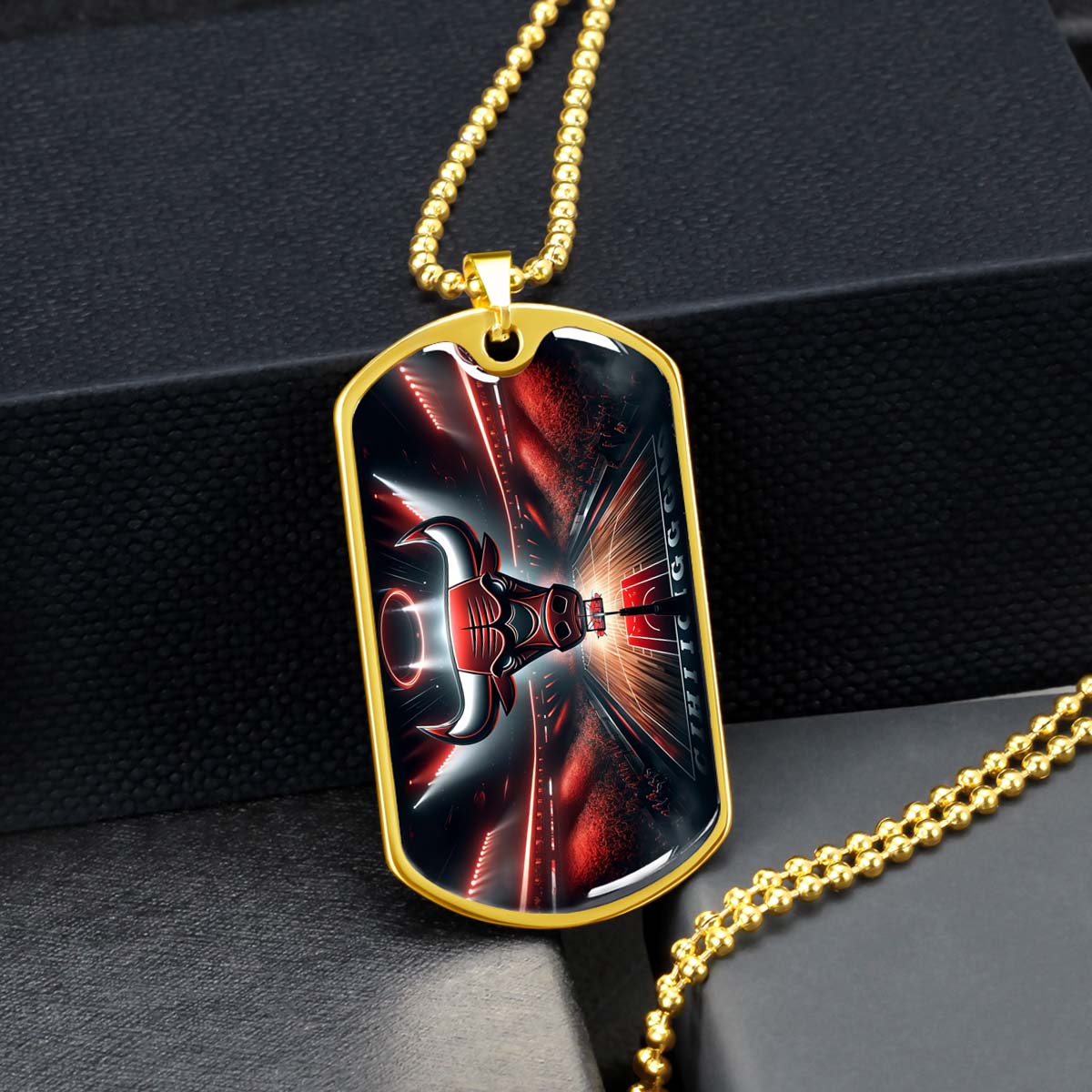 Basketball Dog Tag Necklace - BKD008 - Chicago Bulls - Military Ball Chain