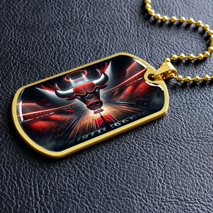 Basketball Dog Tag Necklace - BKD008 - Chicago Bulls - Military Ball Chain