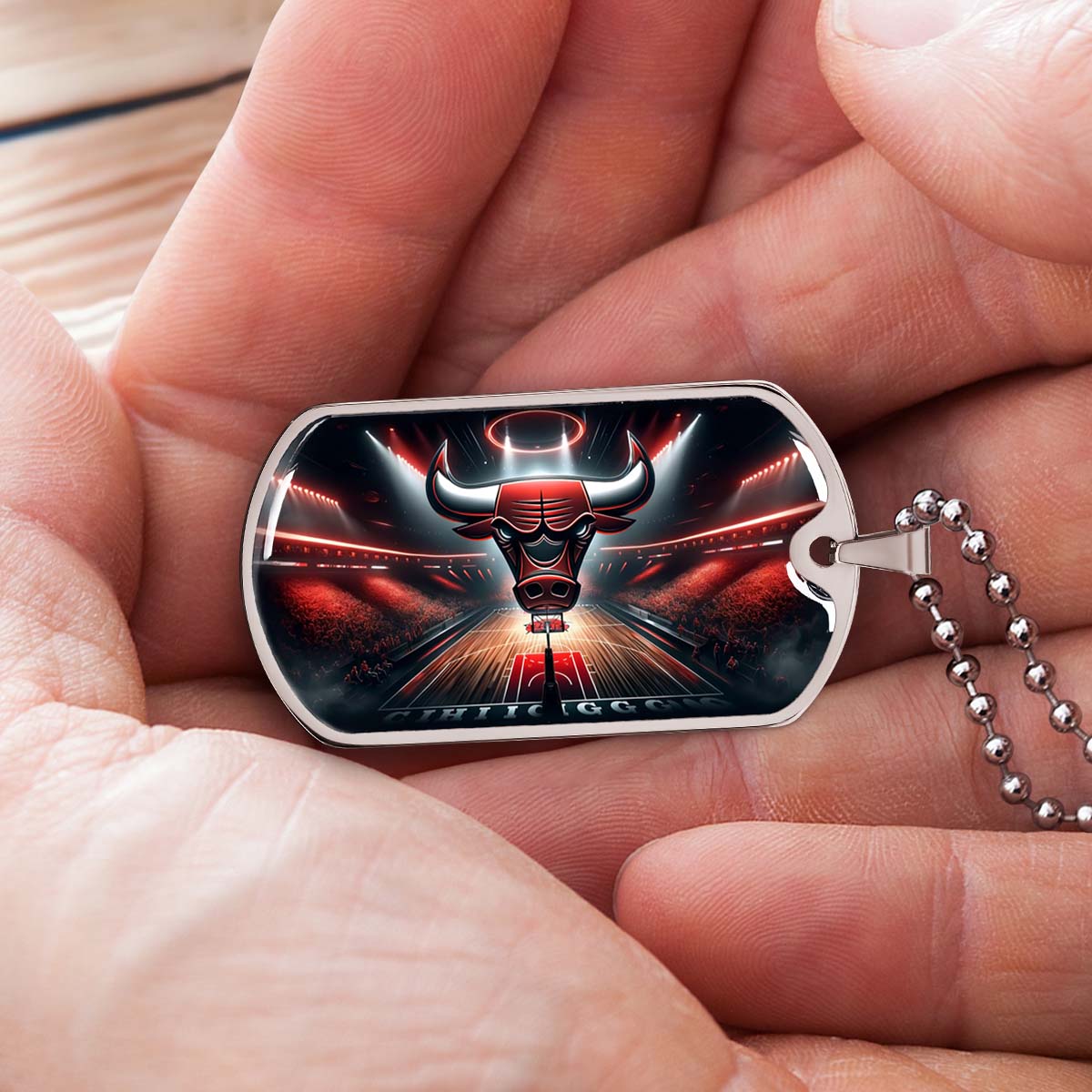Basketball Dog Tag Necklace - BKD008 - Chicago Bulls - Military Ball Chain