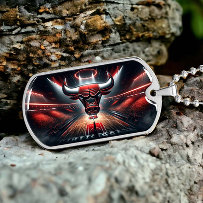 Basketball Dog Tag Necklace - BKD008 - Chicago Bulls - Military Ball Chain