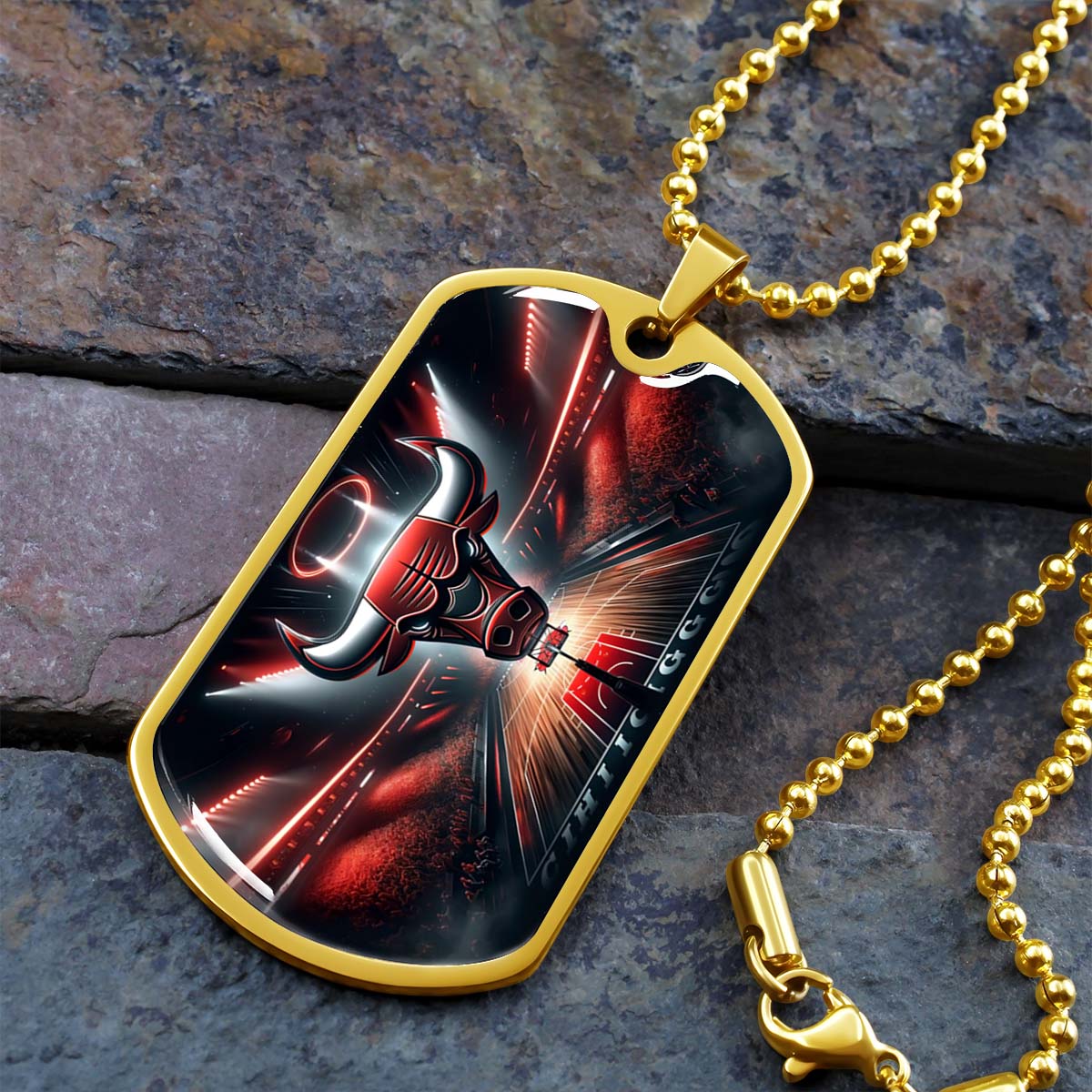 Basketball Dog Tag Necklace - BKD008 - Chicago Bulls - Military Ball Chain