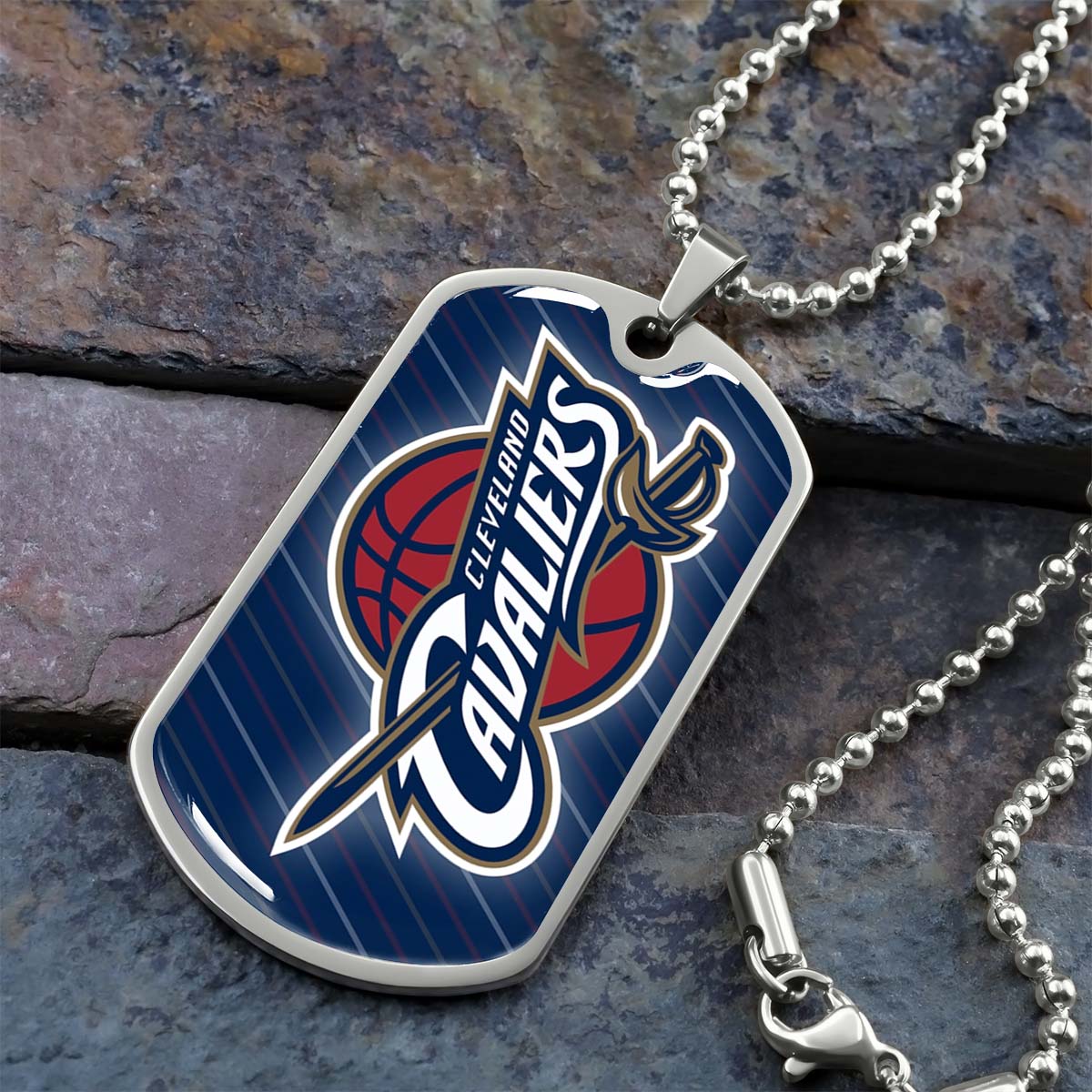 Basketball Dog Tag Necklace - BKD009 - Cleveland Cavaliers - Military Ball Chain