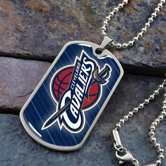 Basketball Dog Tag Necklace - BKD009 - Cleveland Cavaliers - Military Ball Chain