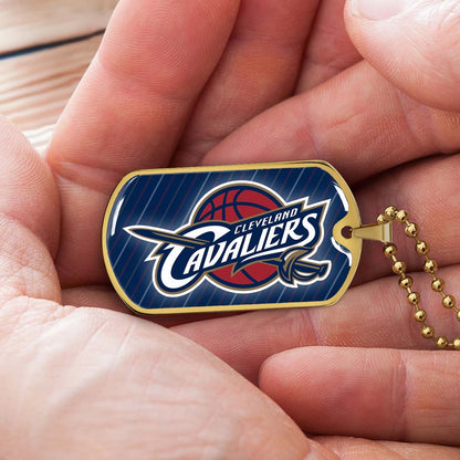 Basketball Dog Tag Necklace - BKD009 - Cleveland Cavaliers - Military Ball Chain
