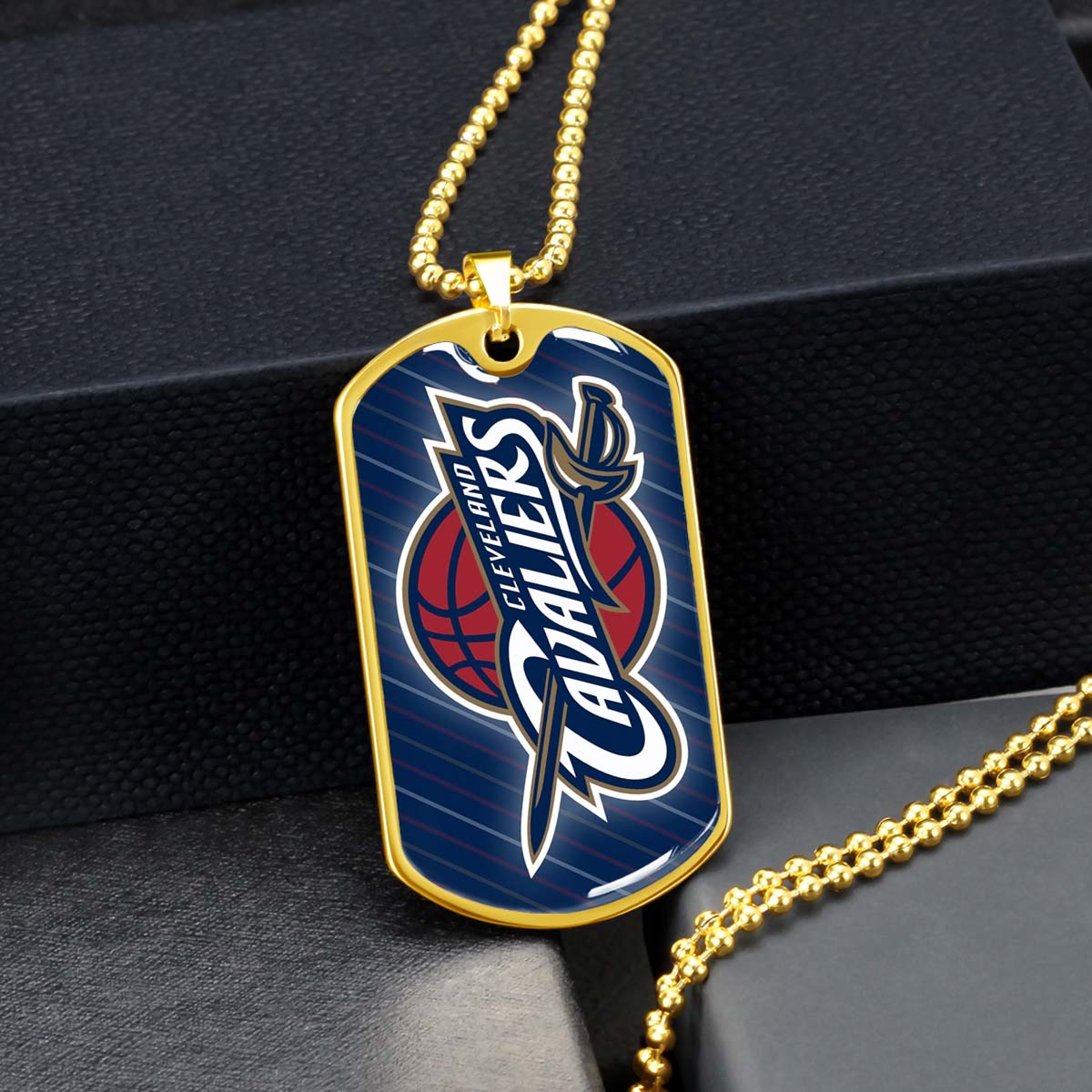 Basketball Dog Tag Necklace - BKD009 - Cleveland Cavaliers - Military Ball Chain