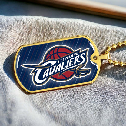 Basketball Dog Tag Necklace - BKD009 - Cleveland Cavaliers - Military Ball Chain