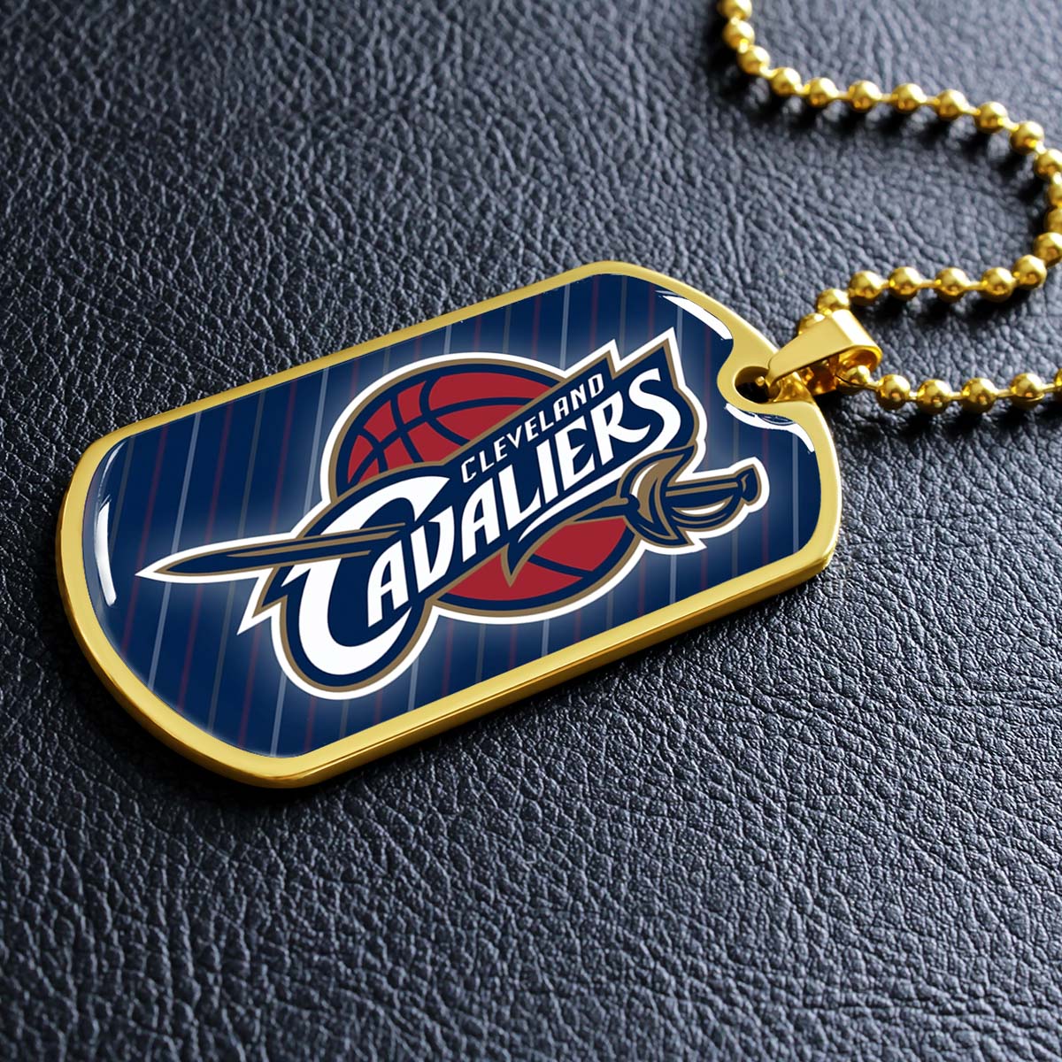 Basketball Dog Tag Necklace - BKD009 - Cleveland Cavaliers - Military Ball Chain