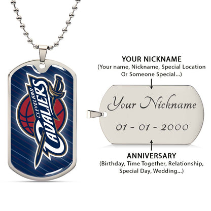 Basketball Dog Tag Necklace - BKD009 - Cleveland Cavaliers - Military Ball Chain