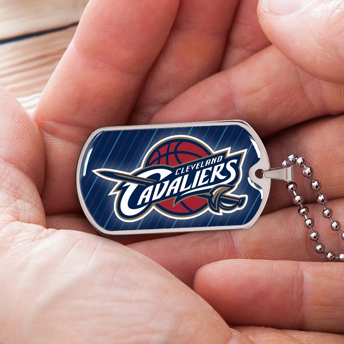 Basketball Dog Tag Necklace - BKD009 - Cleveland Cavaliers - Military Ball Chain