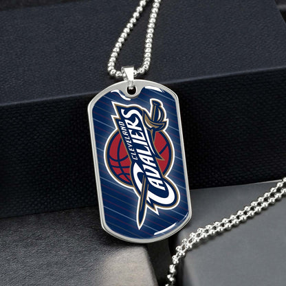 Basketball Dog Tag Necklace - BKD009 - Cleveland Cavaliers - Military Ball Chain