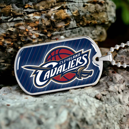 Basketball Dog Tag Necklace - BKD009 - Cleveland Cavaliers - Military Ball Chain