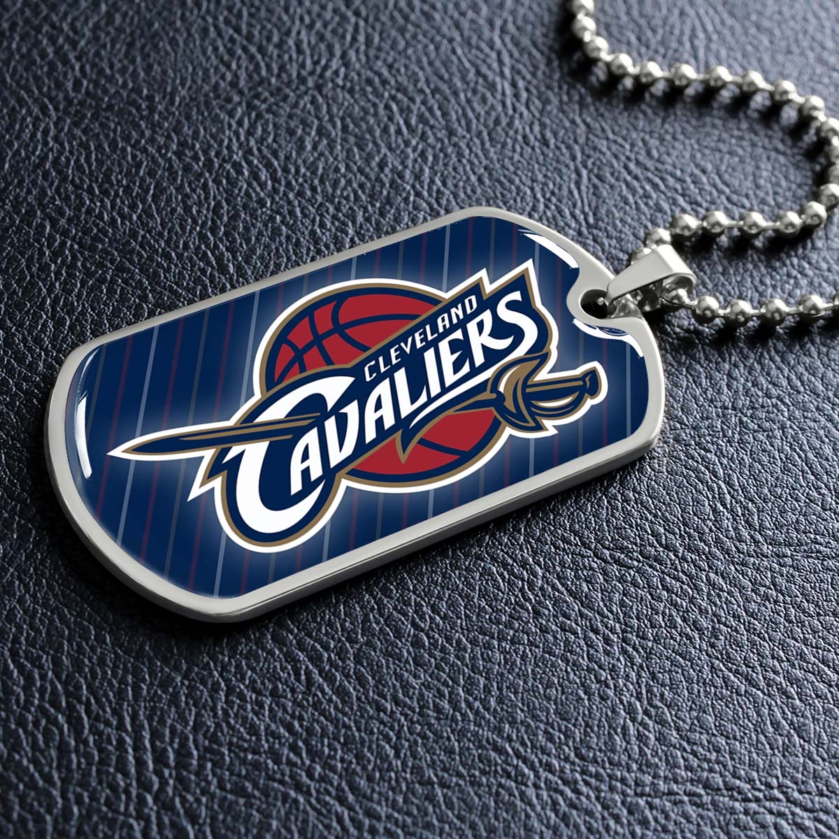 Basketball Dog Tag Necklace - BKD009 - Cleveland Cavaliers - Military Ball Chain