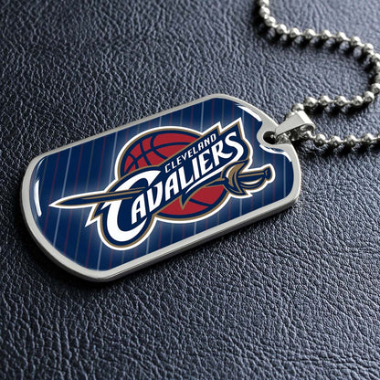 Basketball Dog Tag Necklace - BKD009 - Cleveland Cavaliers - Military Ball Chain