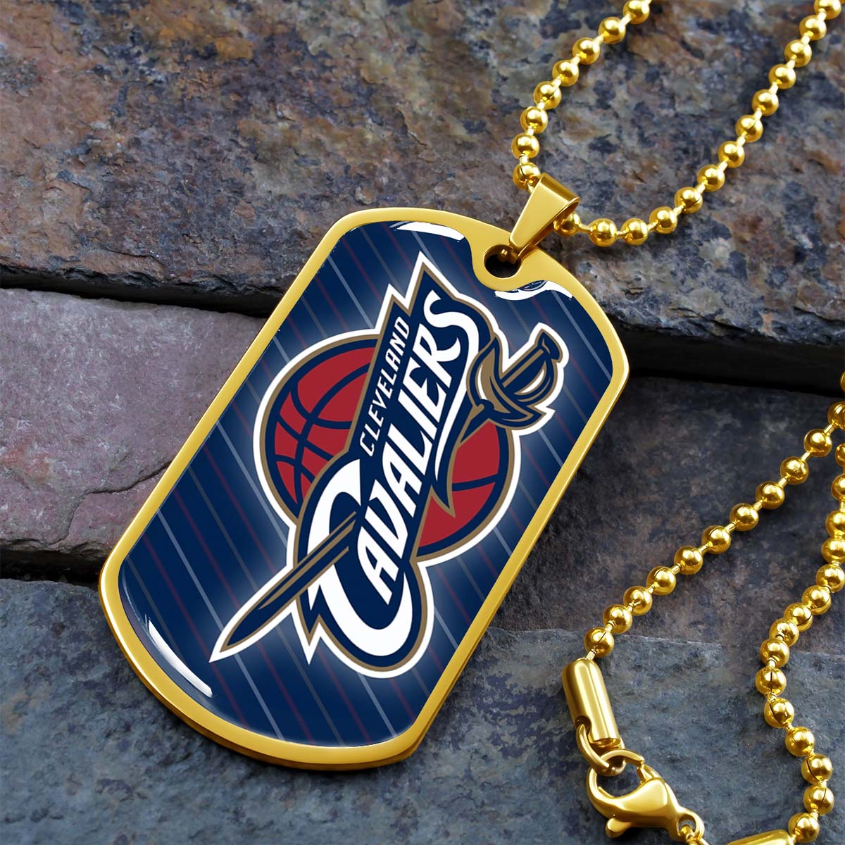 Basketball Dog Tag Necklace - BKD009 - Cleveland Cavaliers - Military Ball Chain